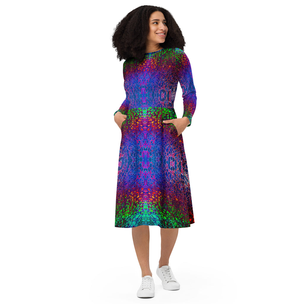 Rainbow Splash long sleeve midi dress